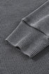 Waffle Knit Drop Shoulder Wide Crewneck Banded Hem Loose Fit Top